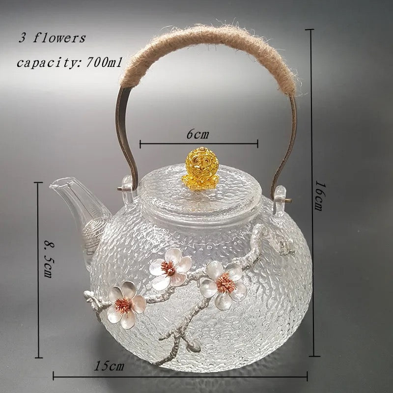 Teapot with two cups in borosilicate glass