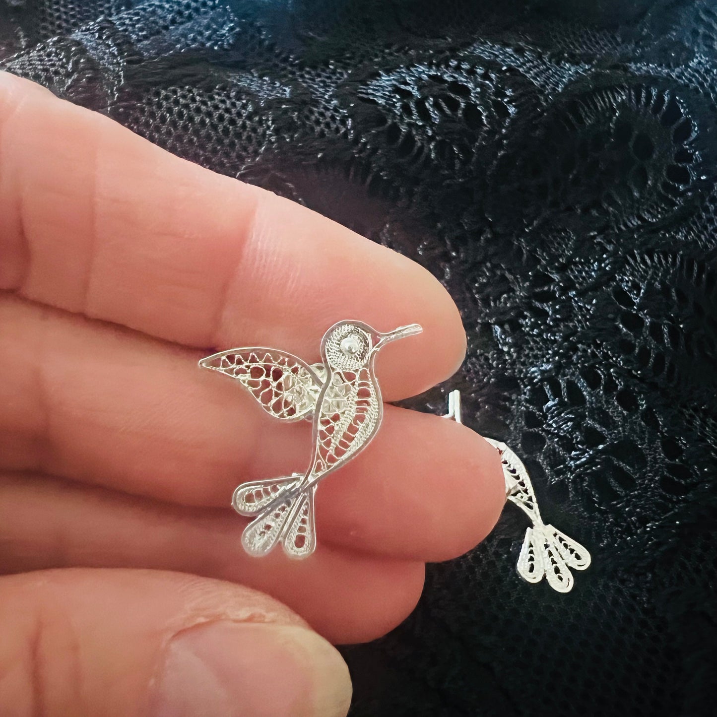 Hummingbird earrings in silver, handmade in Ecuador